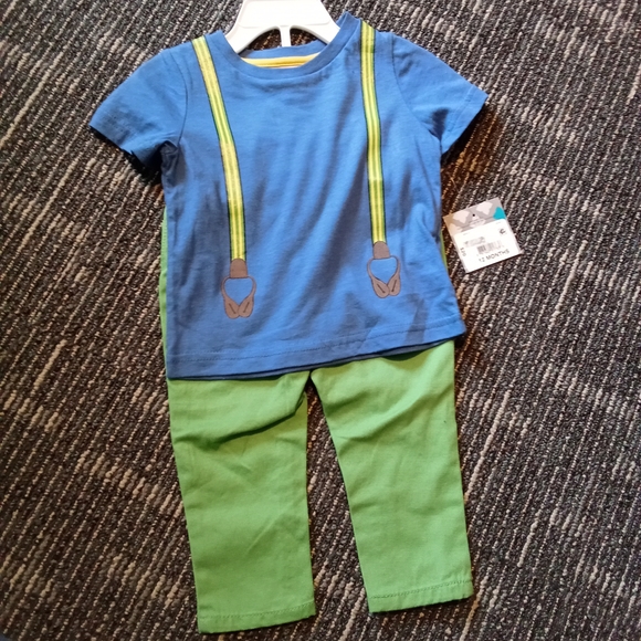 Kids Blue Tee with Green Suspenders by [Brand] - Picture 1 of 3